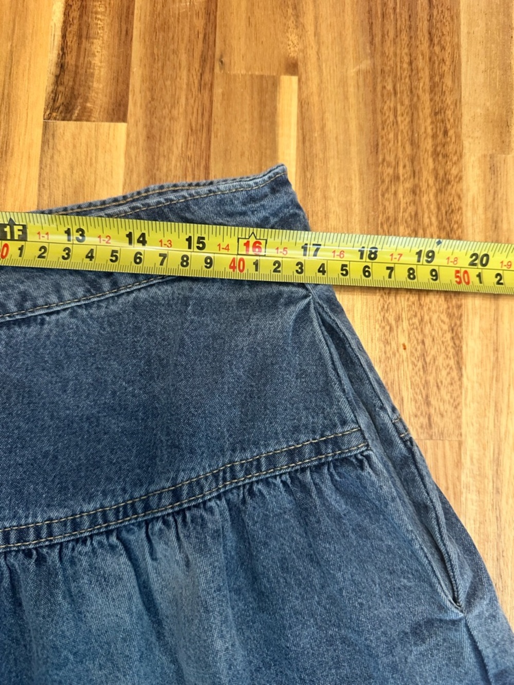 Women's Tiered Ruffle Denim Maxi Skirt Size L High Rise Long Jean Skirt Western - Picture 9 of 11